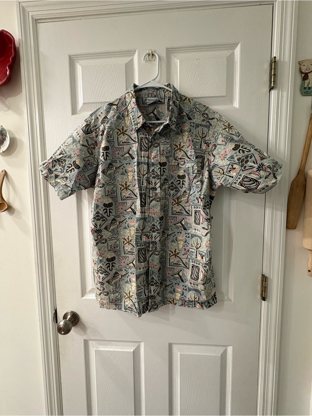 Columbia Men's Short-Sleeve Printed Casual Shirt - Light Blue Floral Pattern